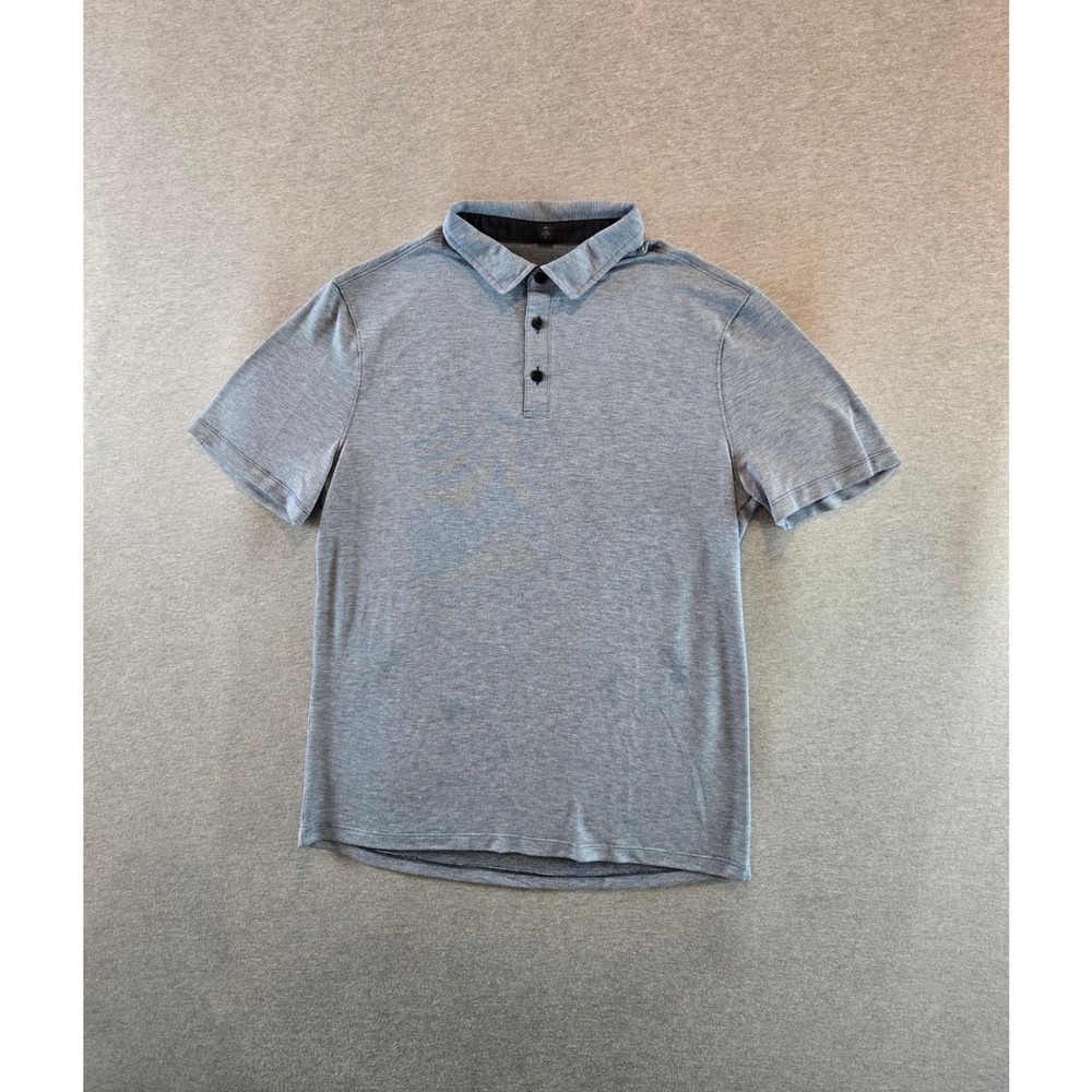 Lululemon Evolution Polo Shirt Mens Large Blue Gray Heathered Short Sleeve Tech